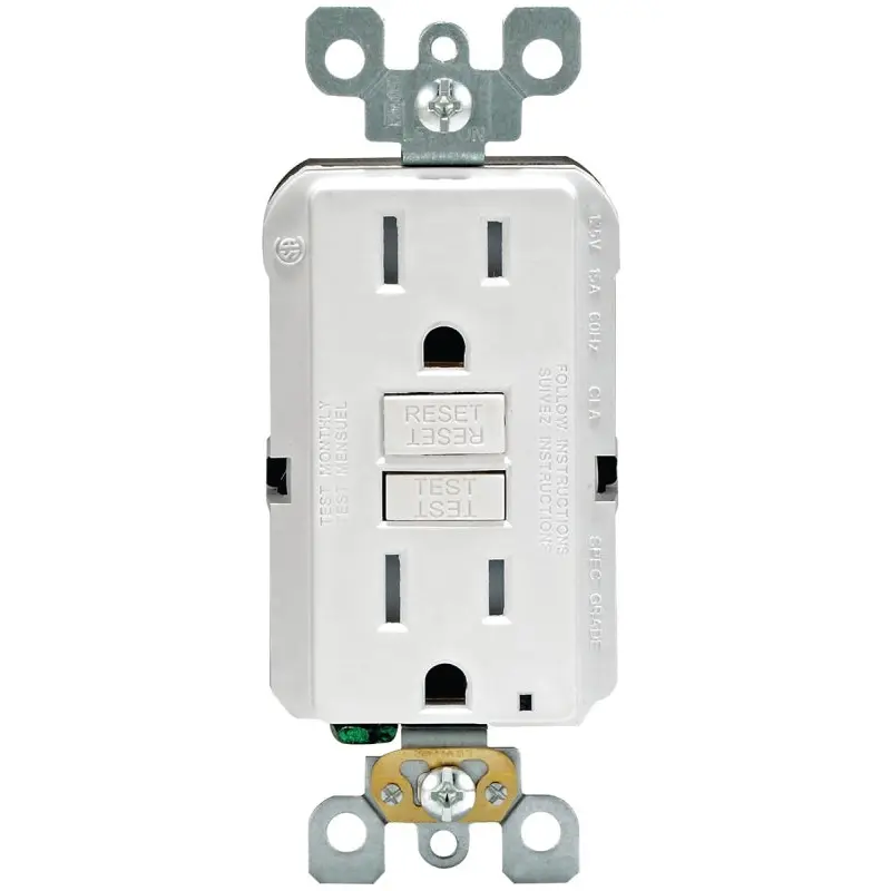 Leviton R92-GFTR1-0KW GFCI Duplex Receptacle, 2 -Pole, 15 A, 125 V, Back, Side Wiring, NEMA: 5-15R, White