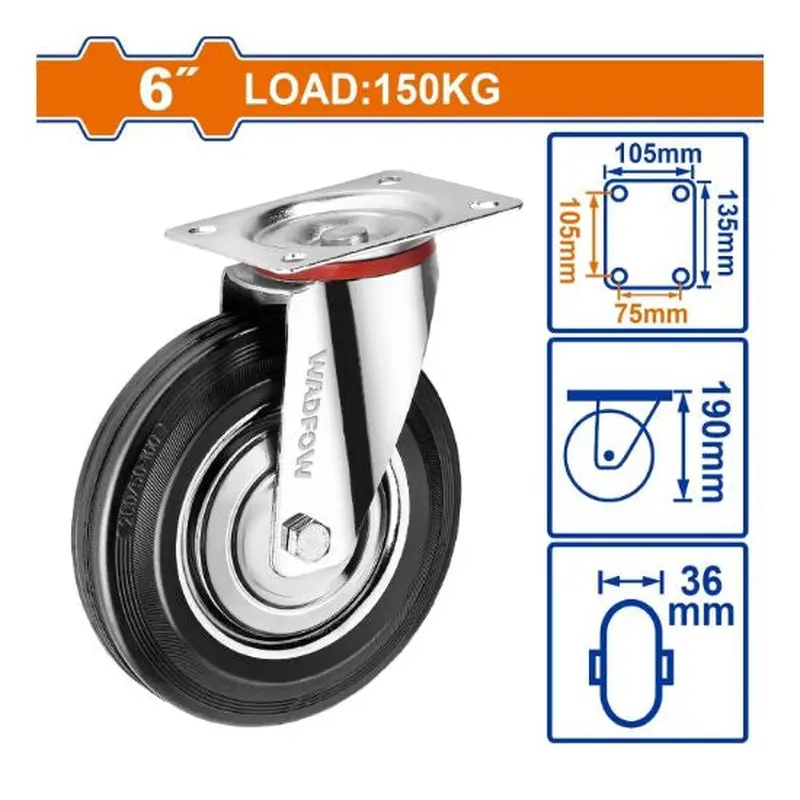 WADFOW 150kg Steel Rubber Swivel Caster