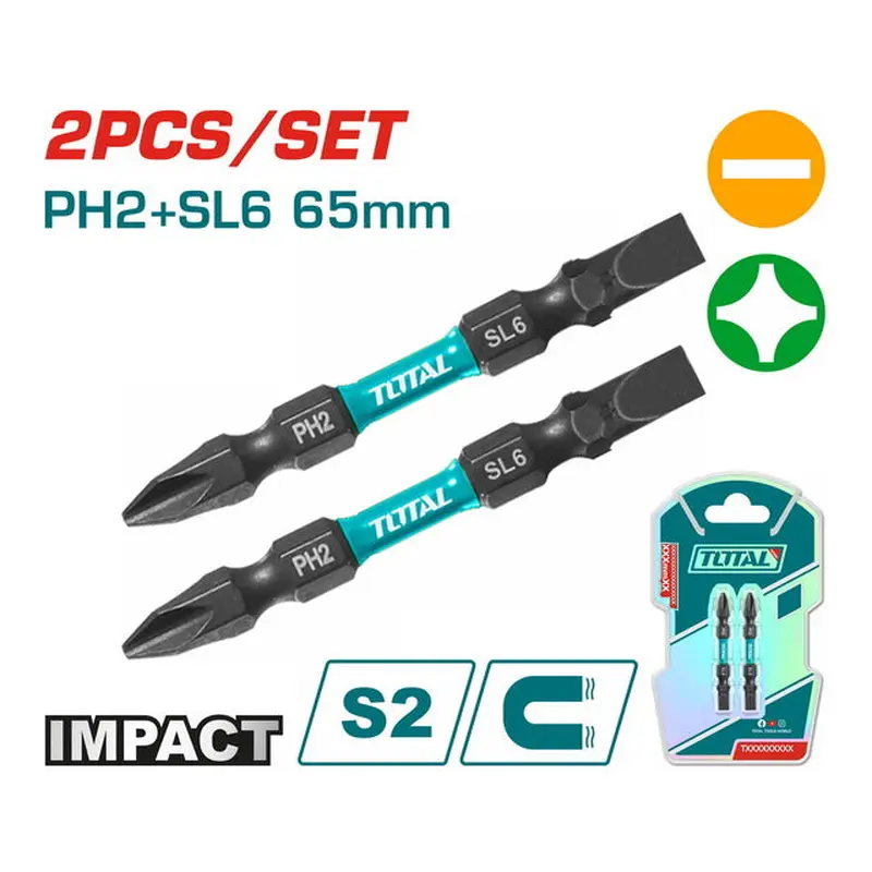 TOTAL Impact screwdriver bits PH2 SL6 65mm 2pcs (TACIM72HL665)