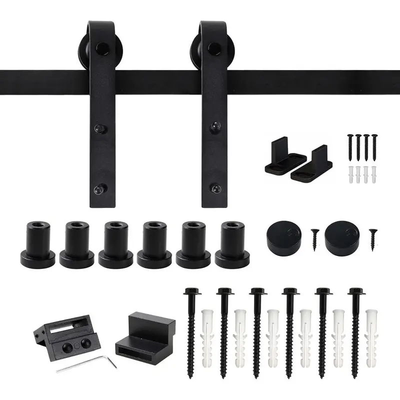 7.5 ft./90 in. Frosted Black Sliding Barn Door Hardware Track Kit for Single with Non-Routed Floor Guide