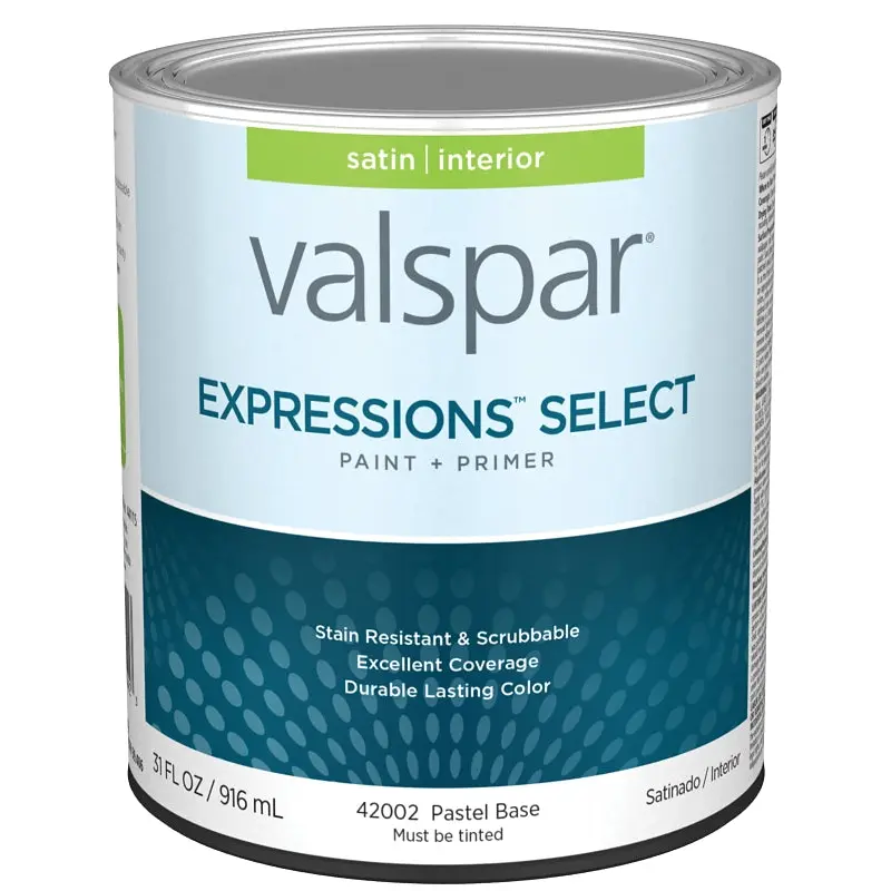Valspar Expressions Select 4200 028.0042002.005 Latex Paint, Acrylic Base, Satin Sheen, Pastel Base, 1 qt