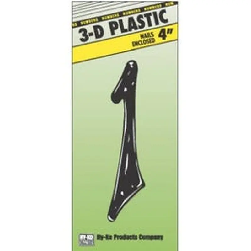 Address Numbers, "1", Black Plastic, Nail-In, 4-In.