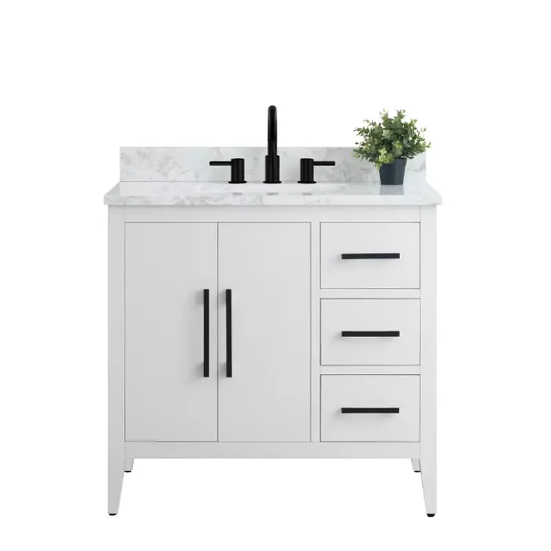 36 in. W x 22 in. D x 34 in. H Single Sink Bathroom Vanity Cabinet in White with Engineered Marble Top in White