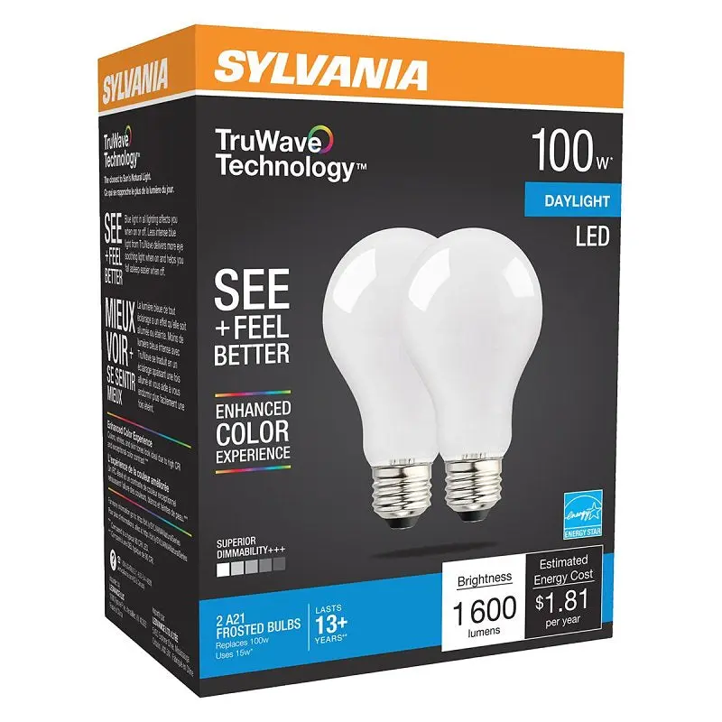 Sylvania 40753 Natural LED Bulb, General Purpose, A21 Lamp, 100 W Equivalent, E26 Lamp Base, Dimmable, Frosted