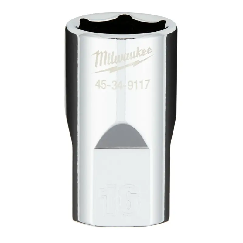 Milwaukee 45-34-9117 Socket, 16 mm Socket, 1/2 in Drive, 6-Point, Chrome Vanadium Steel, Chrome