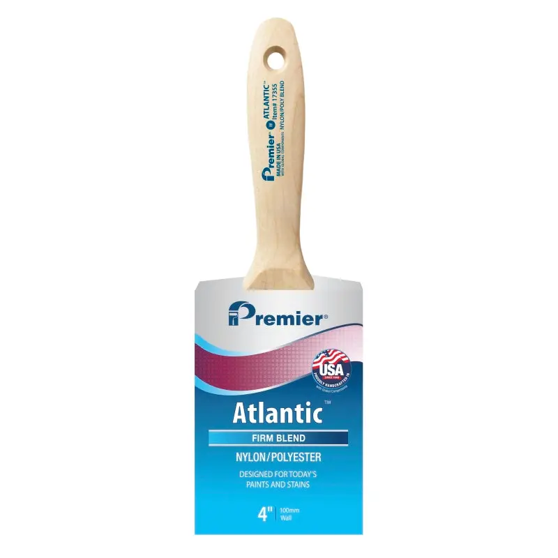 Premier Atlantic 17355 Paint Brush, 4 in W, Beavertail Varnish Wall Brush, 3-11/16 in L Bristle, Nylon/Polyester Bristle