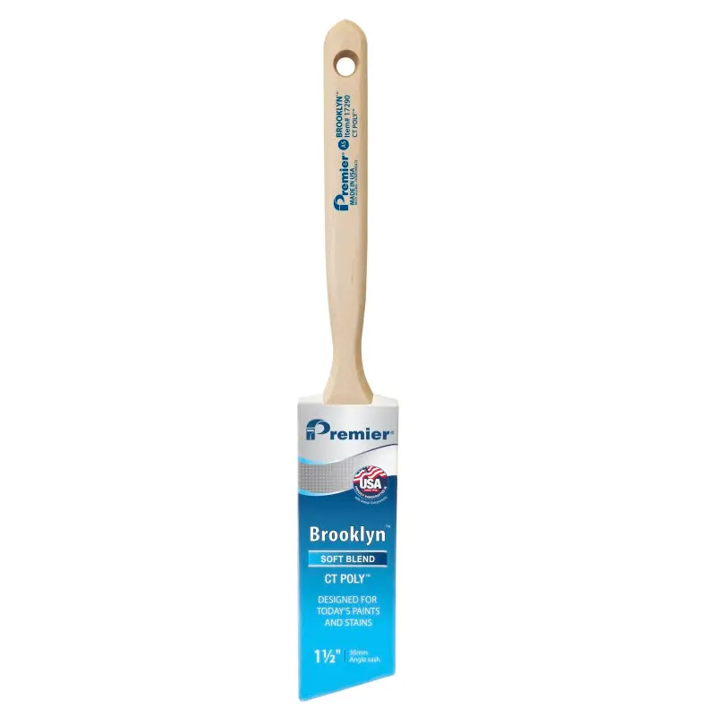 Premier Brooklyn 17290 Paint Brush, 1-1/2 in W, Angle Sash Brush, 2-1/2 in L Bristle, Polyester Bristle