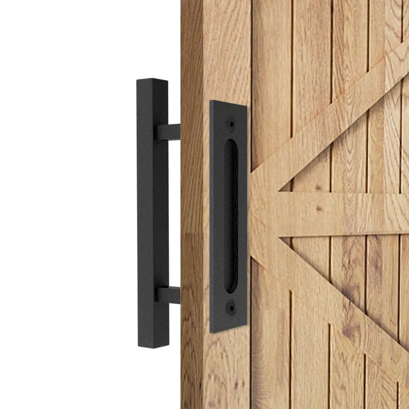 12 in. Black Square Pull and Flush Sliding Barn Door Handle SetStainless Steel / 1.01