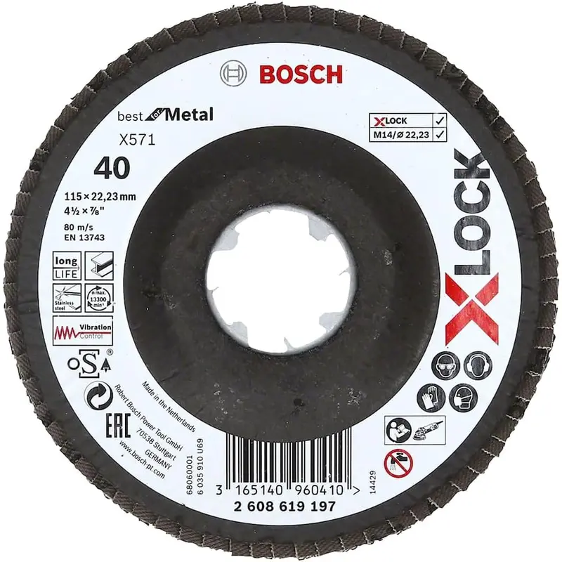 Flap Disc Best for Metal X571 X-LOCK angled version, fibre plate, 115mm, G40