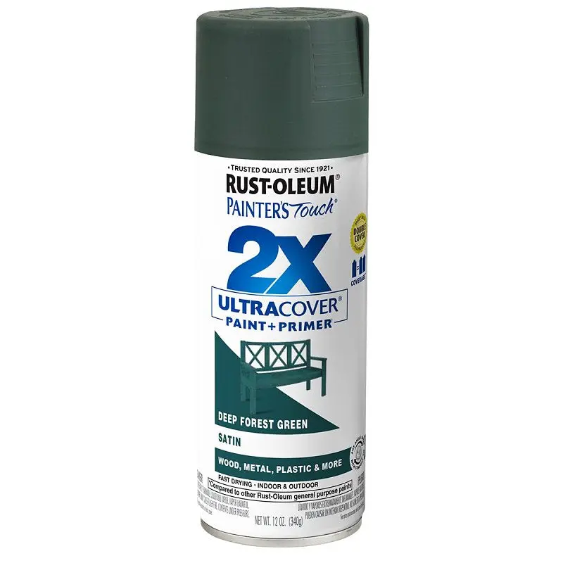 Rust-Oleum Painter's Touch 2X Ultra Cover 350372 Spray Paint, Satin, Deep Forest, 12 oz, Aerosol Can
