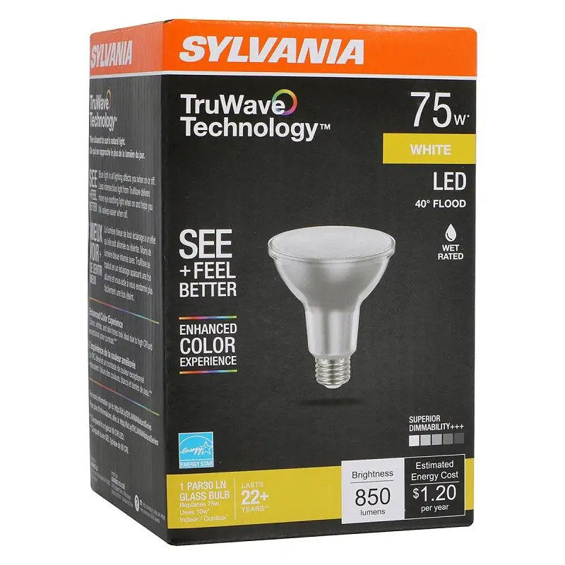 Sylvania Natural 40912 LED Bulb, PAR30LN Lamp, 75 W Equivalent, E26 Medium Lamp Base, Dimmable, Silver