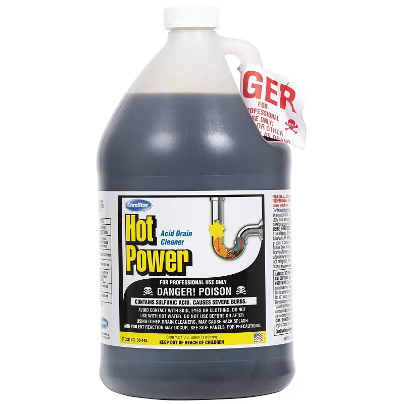 ComStar Hot Power 30-145 Drain Cleaner, Liquid, Amber, Sharp, 1 gal Bottle