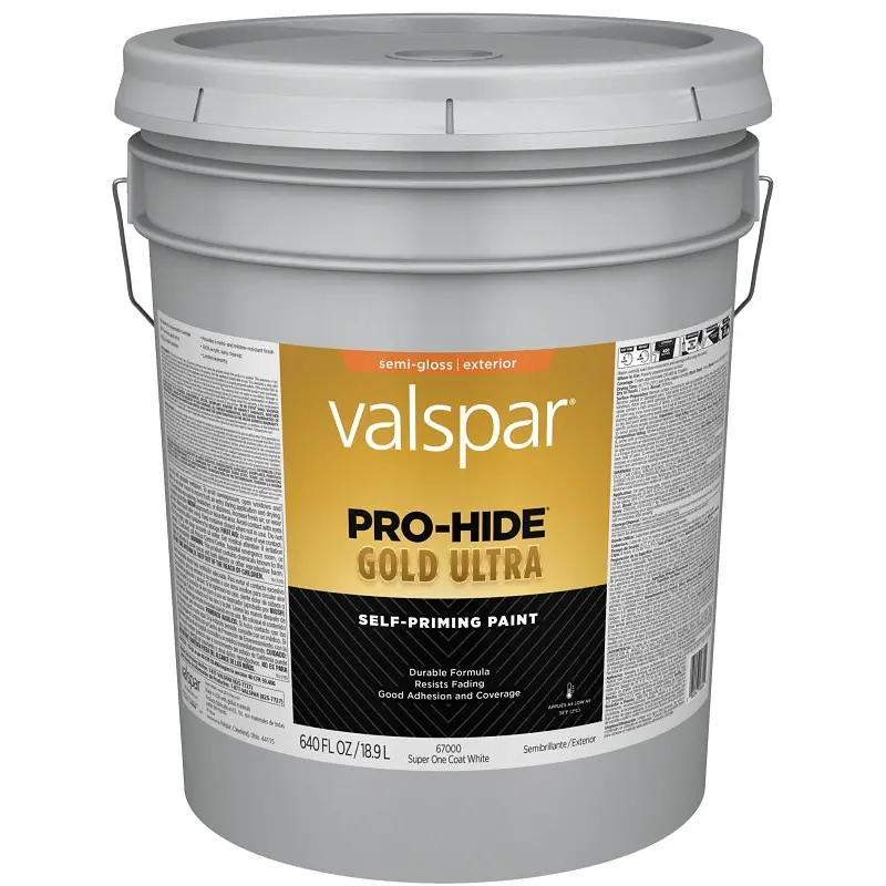 Valspar Pro-Hide Gold Ultra 6700 028.0067000.008 Latex Paint, Acrylic Base, Semi-Gloss Sheen, Super One Coat White