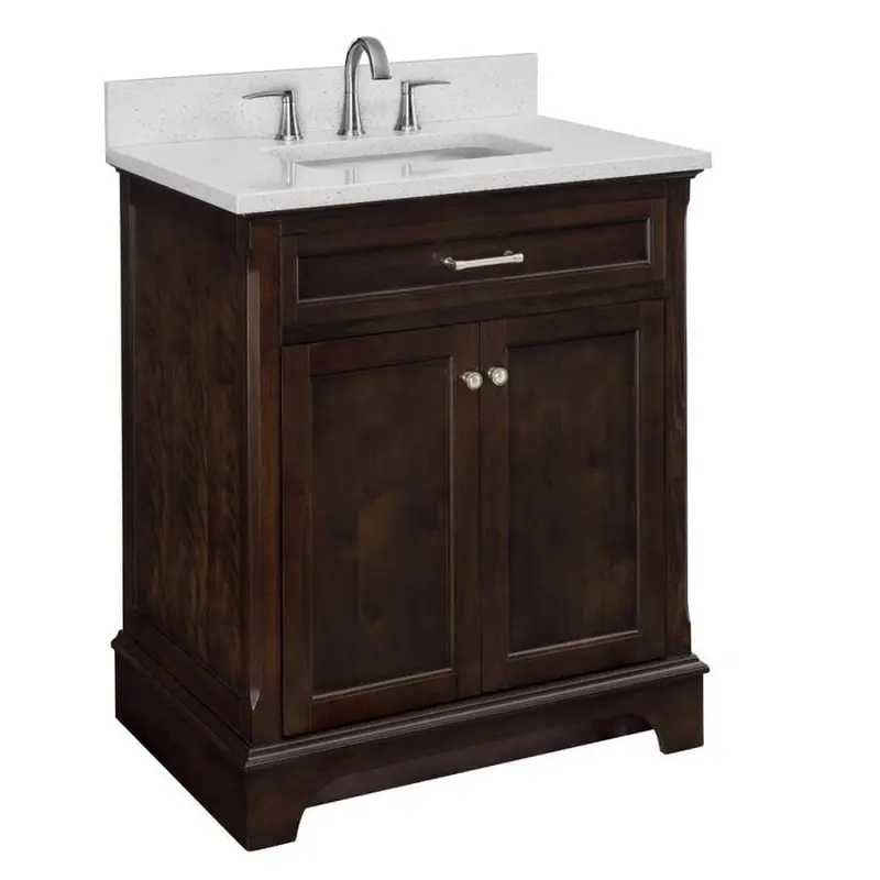 allen   roth Roveland 30-in Mahogany Single Sink Bathroom Vanity with Terrazzo Engineered Stone Top