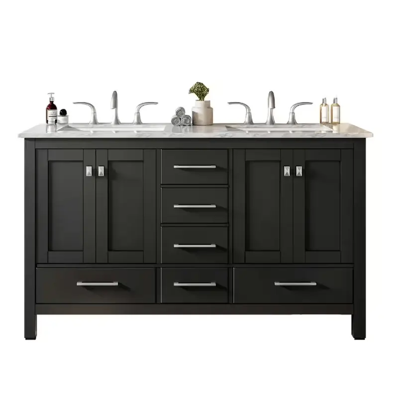 Aberdeen 60 in. W x 22 in. D x 35 in. H Double Bath Vanity in Espresso with White Carrara Marble Top with White Sinks