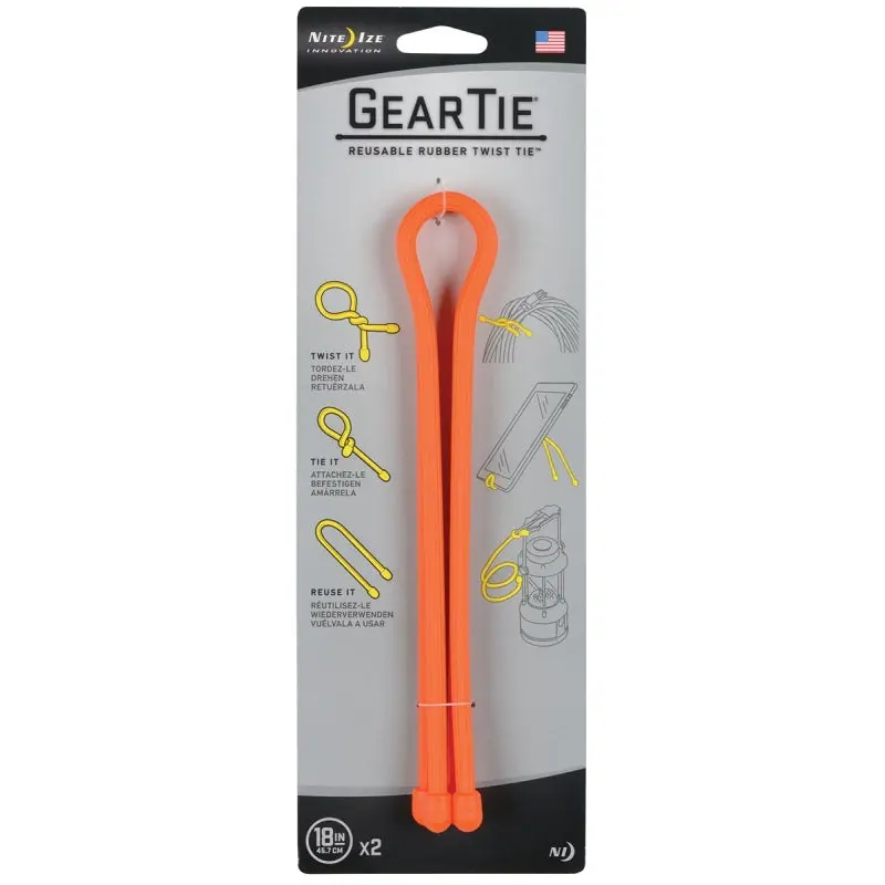 Gear Tie GT18-2PK-31 Twist Tie, Rubber, Bright Orange