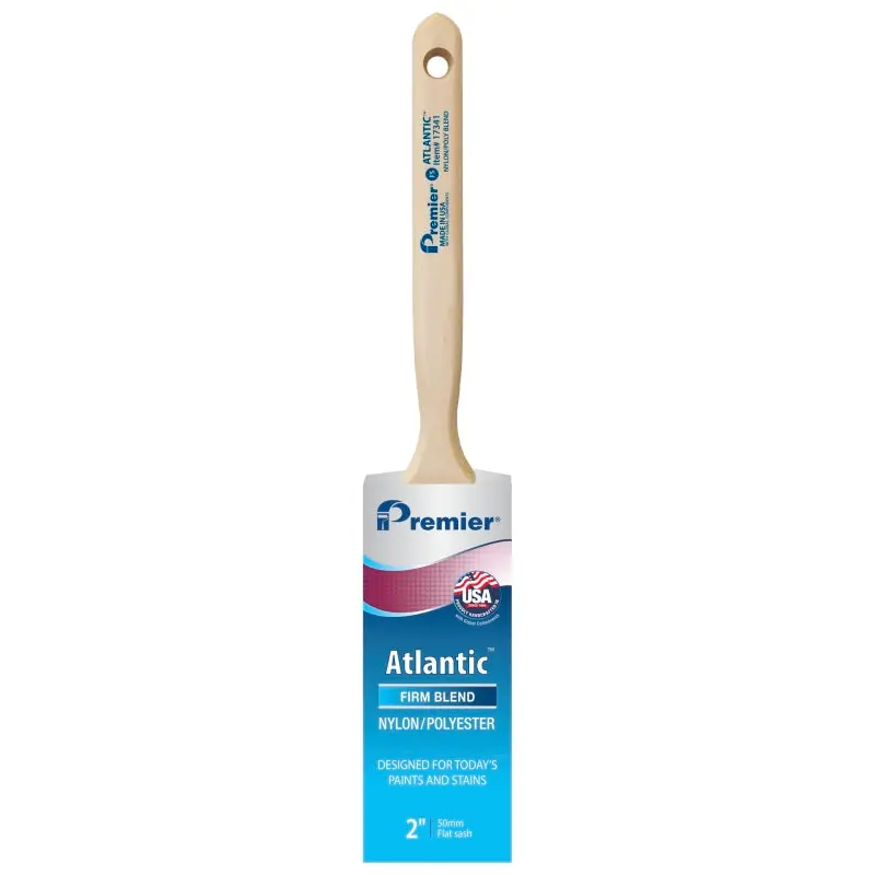 Premier Atlantic 17341 Paint Brush, 2 in W, Flat Sash Brush, 2-11/16 in L Bristle, Nylon/Polyester Bristle