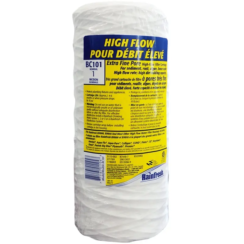 Rainfresh BC Series BC101 Filter Cartridge, 1 um Filter, Polypropylene Filter Media
