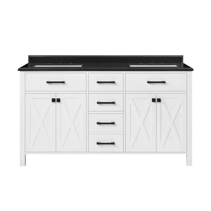 Ainsley 60 in. W x 22 in. D Vanity in White with Granite Vanity Top in Black with White BasinsWhite / 269.01 / Double Sink