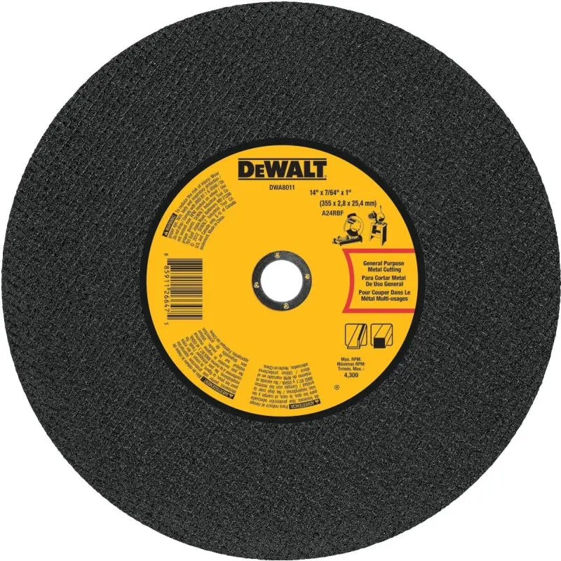 DeWALT DWA8011 Cutting Wheel, 14 in Dia, 7/65 in Thick, 1 in Arbor, Aluminum Oxide Abrasive