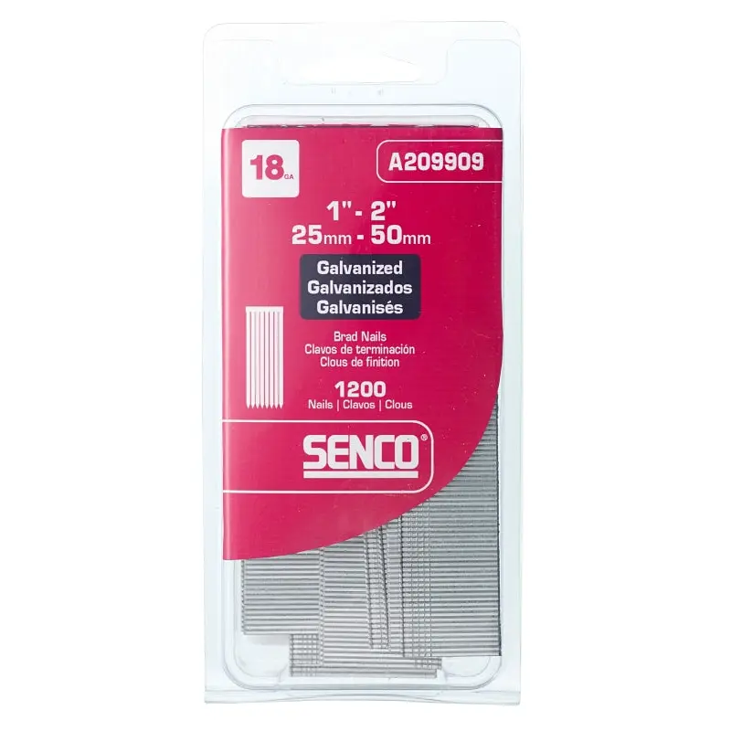 Senco A209909 Nail, 1 to 2 in L, 18, Steel, Electro-Galvanized, Brad, Medium Head, Smooth Shank