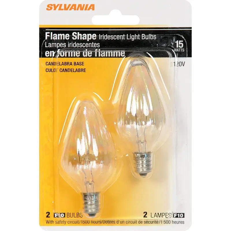 Sylvania 13434 Incandescent Lamp, 15 W, F10 Lamp, Candelabra Lamp Base, 90 Lumens, 2850 K Color Temp