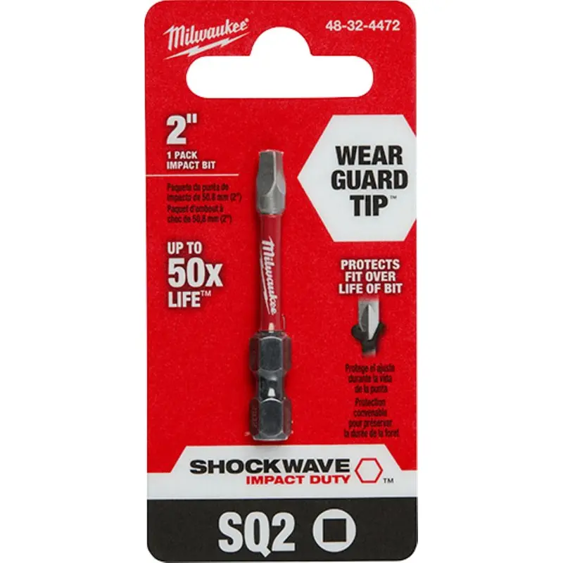 Milwaukee 48-32-4472 Power Bit, #2 Drive, Square Recess Drive, 1/4 in Shank, Hex Shank, 2 in L, Proprietary Steel