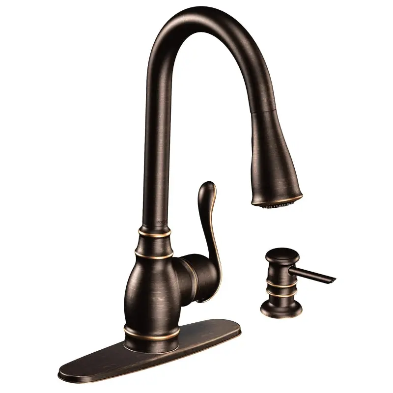 Moen Anabelle Series CA87003BRB Pull-Down Faucet, 1.5 gpm, 1-Faucet Handle, Metal, Mediterranean Bronze, Lever Handle