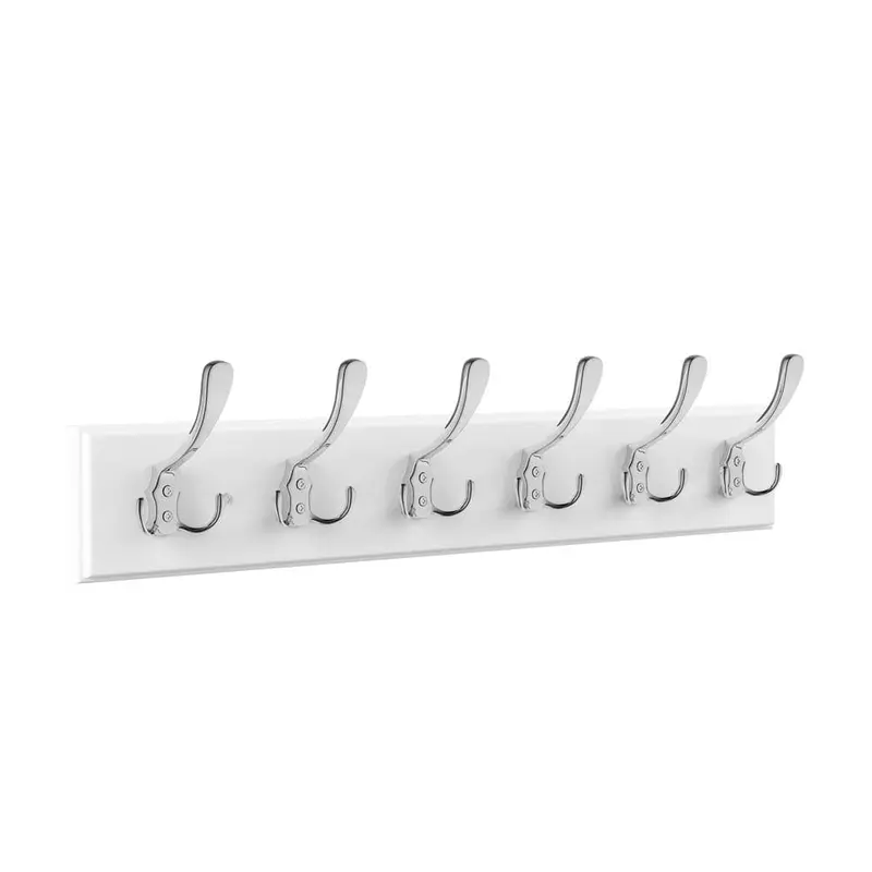 27.75 in. L White Rail-Mounted Wall Hook Hanging Rack with 6 Hooks3.74 / each
