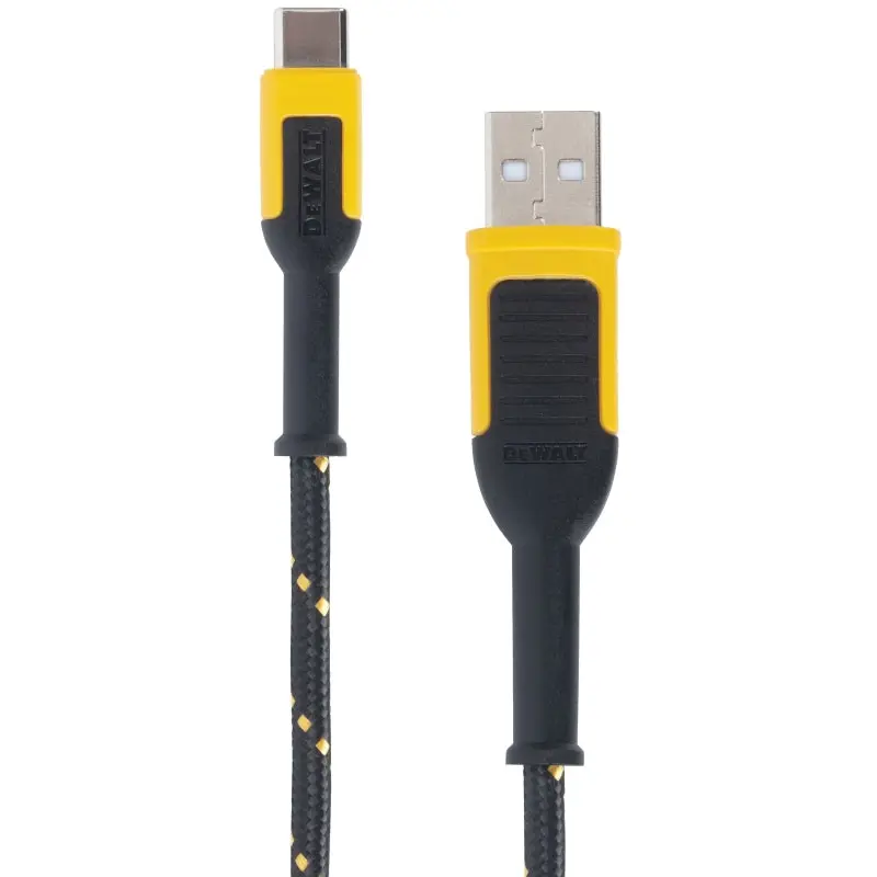 DeWALT 131 1348 DW2 Charger Cable, USB, USB-C, Kevlar Fiber Sheath, Black/Yellow Sheath, 6 ft L