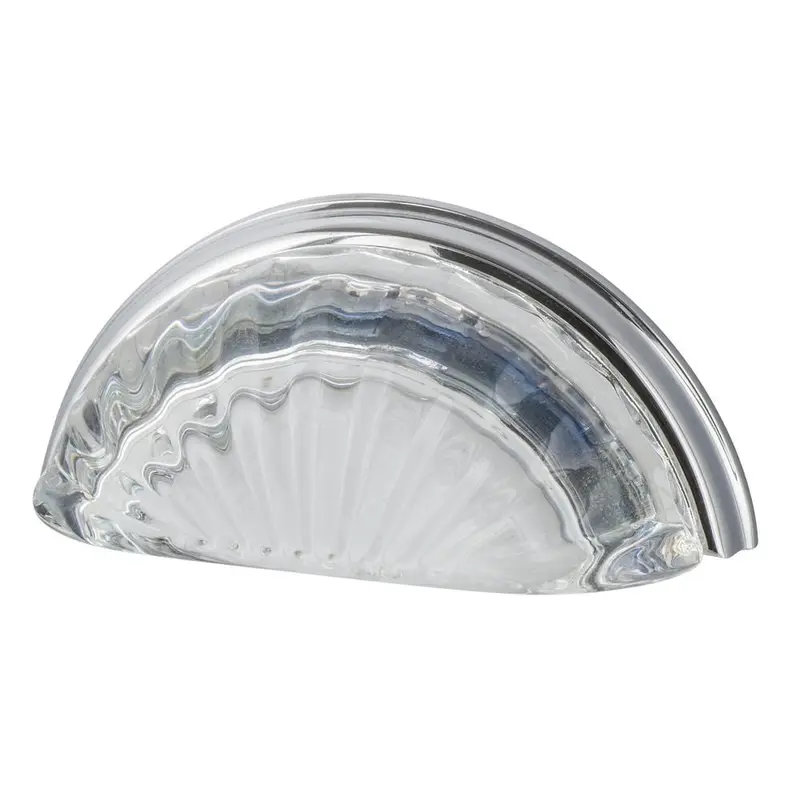 3 in. Center-to-Center Cup Crystal Clear Fluted in Bright Chrome Drawer Pull3 in. / Satin Nickel / .2