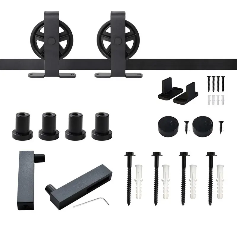 5 ft./60 in. Top Mount Big Wheel Black Barn Style Sliding Door Track and Hardware Set for Single Door