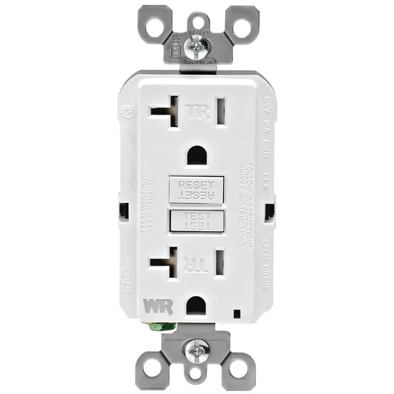 Leviton R92-GFWT2-0KW GFCI Duplex Receptacle, 2 -Pole, 20 A, 125 V, Back, Side Wiring, NEMA: 5-20R, White