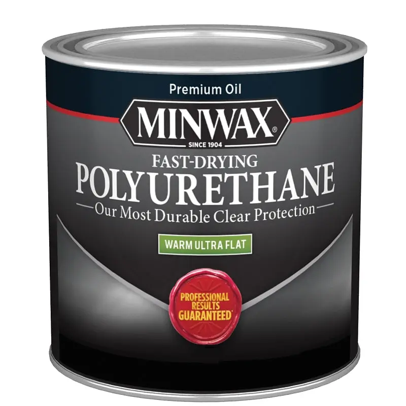 Minwax Fast-Drying 230114444 Polyurethane Wood Finish, Warm Ultra-Flat, Liquid, Clear, 0.5 pt
