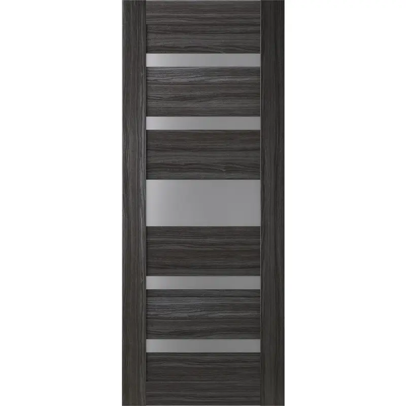 36 in. x 80 in. Gina Gray Oak Finished Frosted Glass 5 Lite Solid Core Wood Composite Interior Door Slab No BoreNo Bore / Gray Oak / 28 x 80