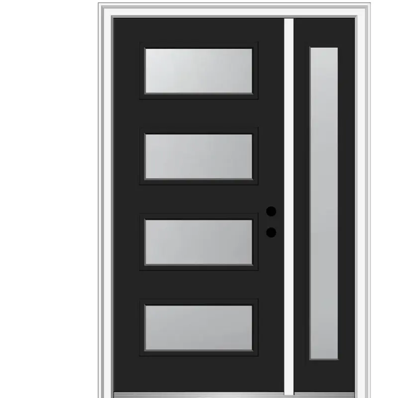 51 in. x 81.75 in. Celeste Frosted Glass Left-Hand Inswing 4-Lite Eclectic Painted Steel Prehung Front Door w/ SideliteYellow Flash / 48 x 80 / Right-Hand/Inswing