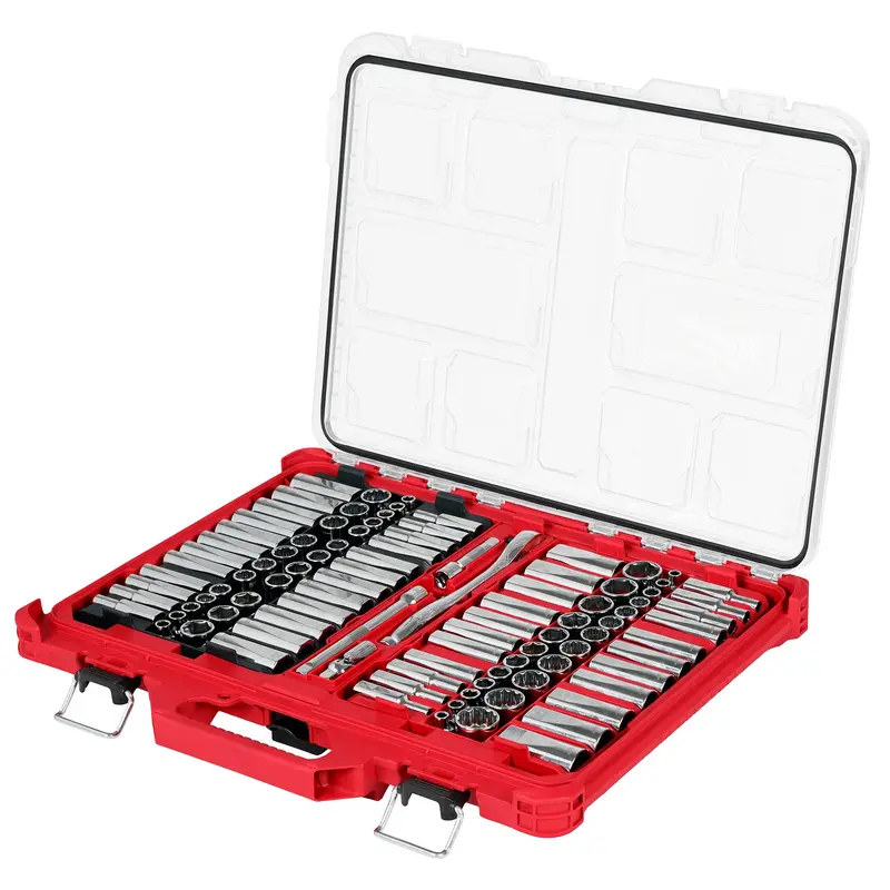Milwaukee 48-22-9285 98pc 3/8" Drive 6-Pt and 12-Pt Metric & SAE Ratchet & Socket Set with PACKOUT Low-Profile Organizer