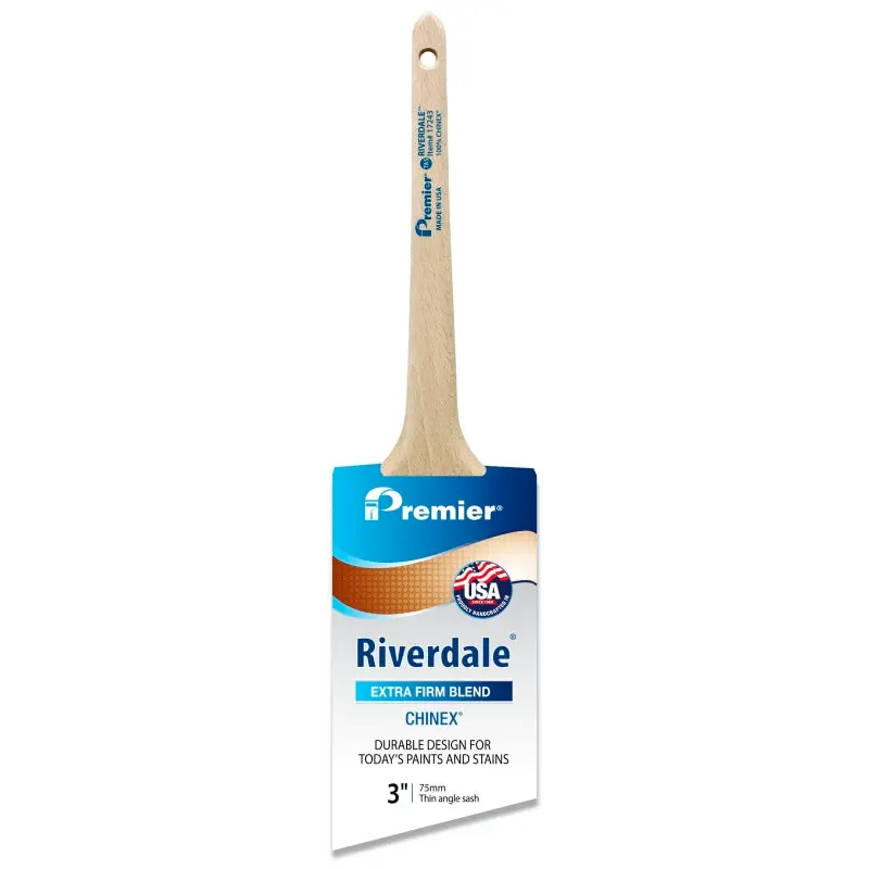 Premier Riverdale 17243 Paint Brush, 3 in W, Thin Angle Sash Brush, 2-15/16 in L Bristle, Chinex Bristle