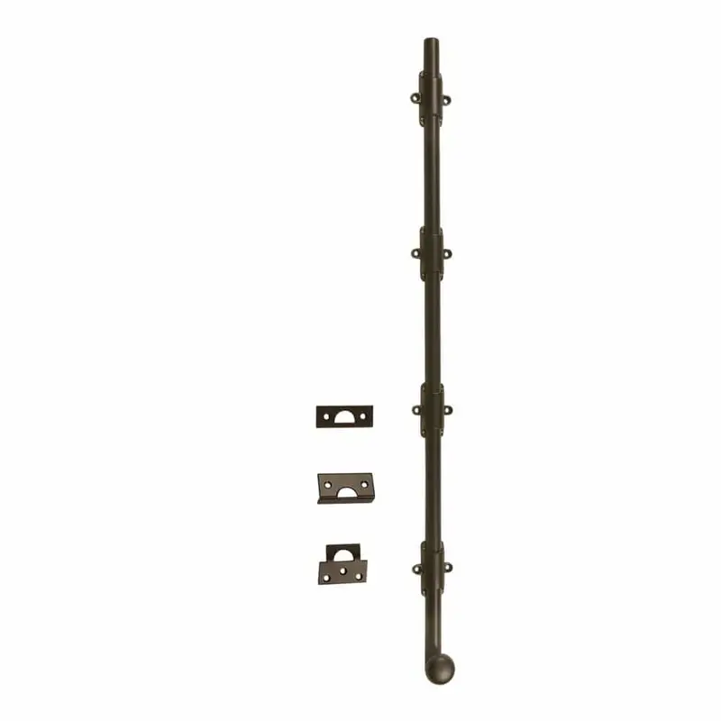 24 in. Solid Brass Oil-Rubbed Bronze Heavy-Duty Surface Bolt with Round KnobAntique Brass / 22 oz