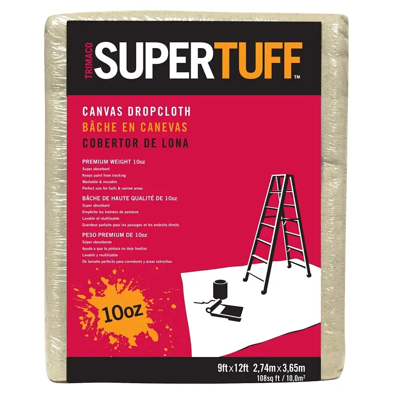 Trimaco SUPERTUFF 51121 Drop Cloth, 12 ft L, 9 ft W, Canvas, Tan