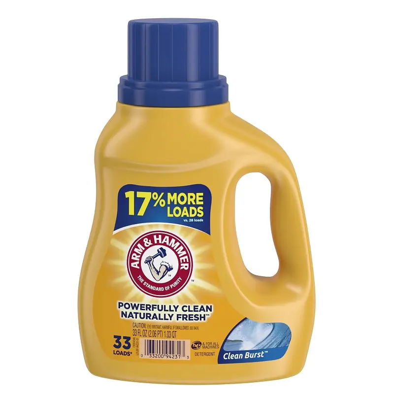 Arm & Hammer Clean Burst 97538 Laundry Detergent, 33 oz Bottle, Liquid, Characteristic