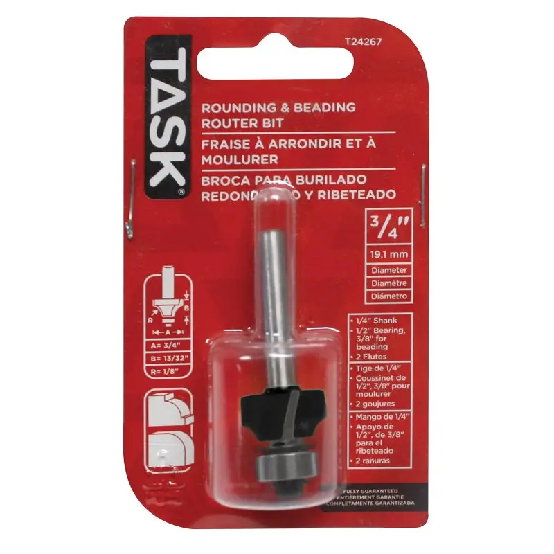 Task T24267 Router Bit, 3/4 in Dia Cutter, 1/4 in Dia Shank, Steel/Tungsten Carbide