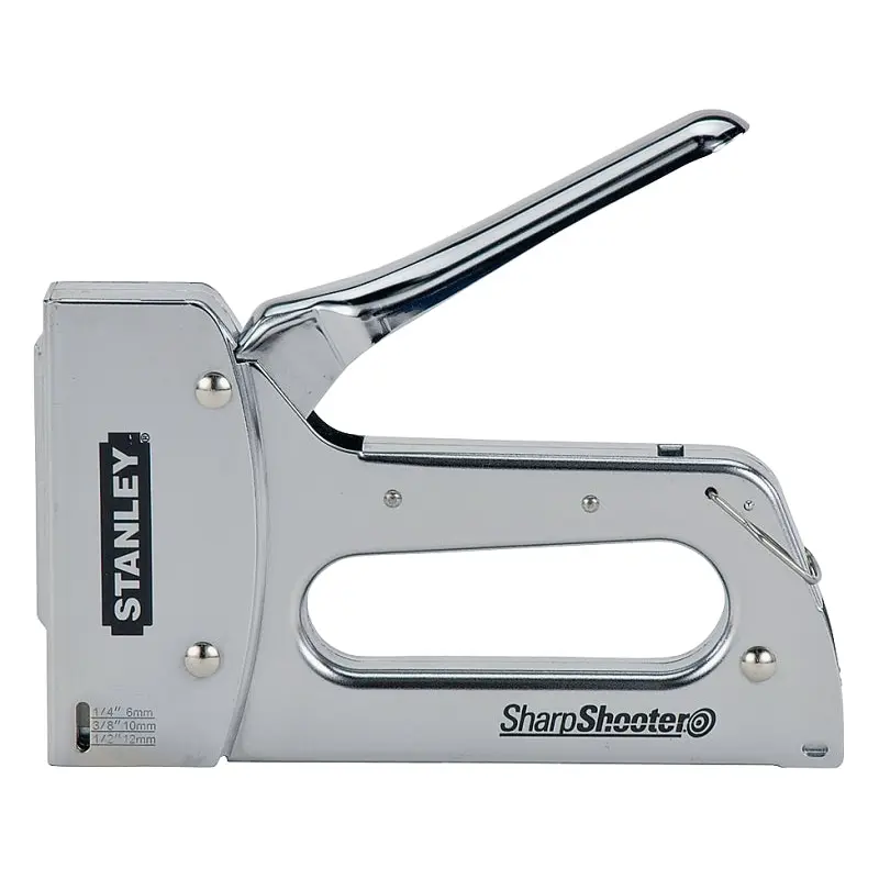 Stanley TR110 Staple Gun, 84 Magazine, 27/64 in W Crown, 1/4 to 9/16 in L Leg, Steel Staple, Silver