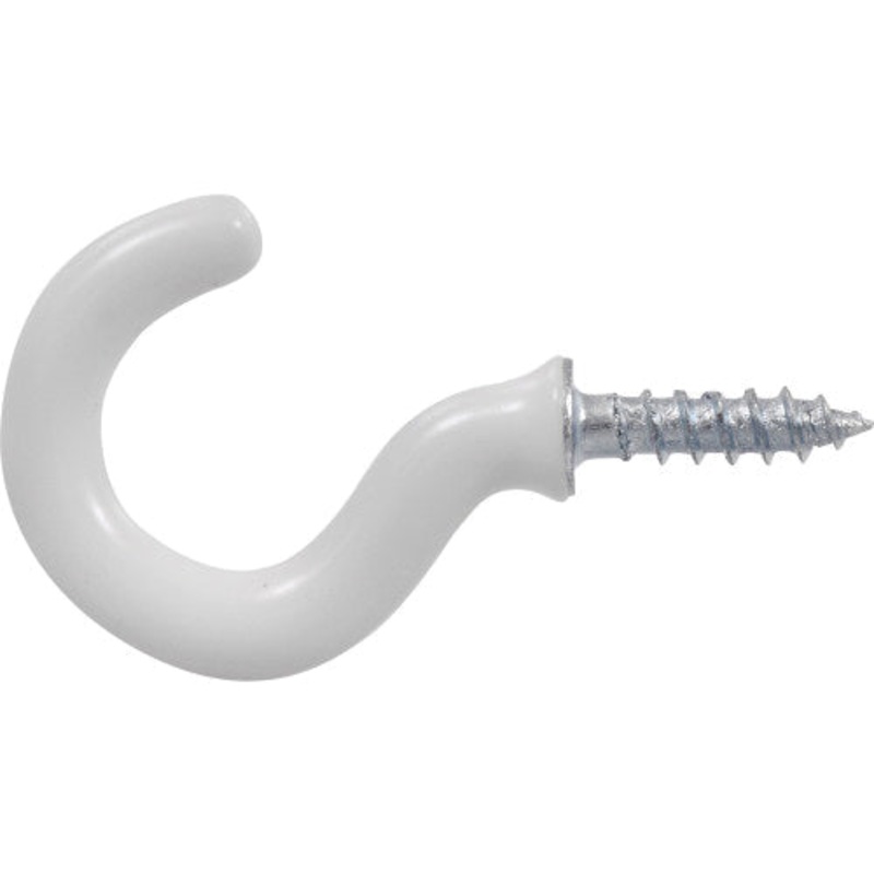 HARDWARE ESSENTIALS 851846 Cup Hook, 3/4 in Hook Opening, Steel, Vinyl, White, 6 lb Weight