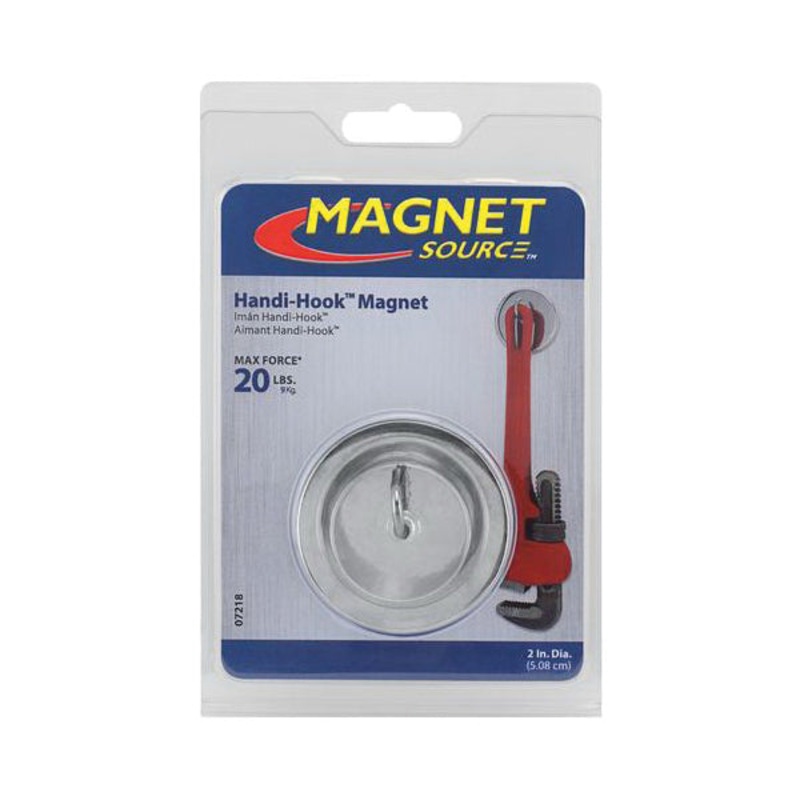 MAGNET SOURCE 07218 Magnetic Handy Hook, 20 lb Weight, 1-Hook, Metal Hook, Chrome-Plated Hook, Metal Base