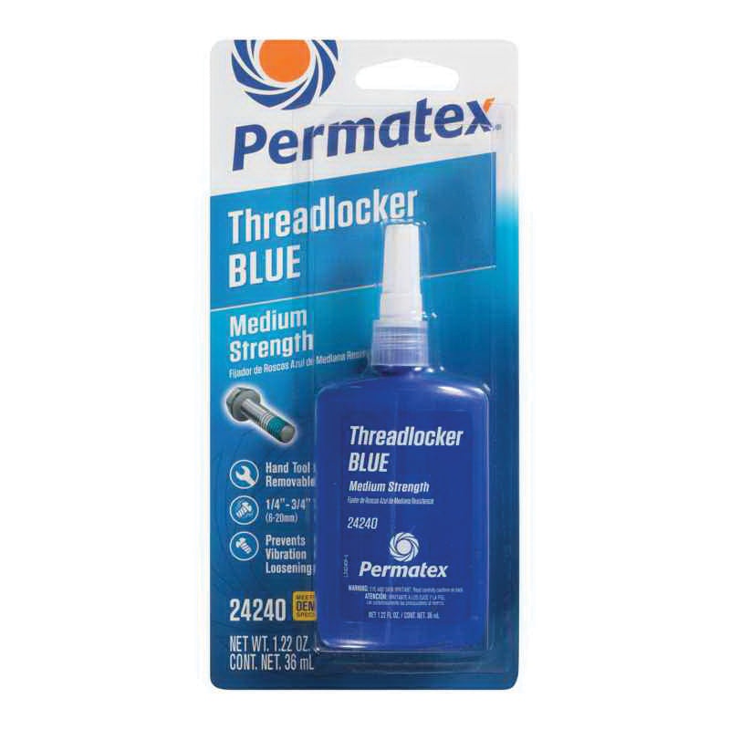 Permatex 24240 Threadlocker, Liquid, Blue, Mild, 24 hr Curing, 36 mL, Bottle